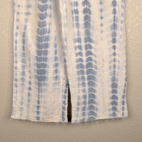 Charlie B Tie Dye Blue & White Wide Leg Drawstring Waist Raw Hem Lounge Pants XS - Picture 3 of 8